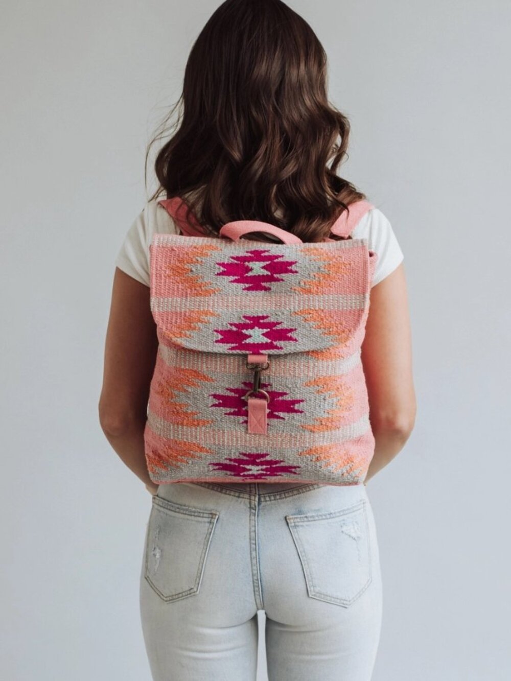 ($25) Pink Aztec Pattern Canvas Backpack - Picture 5 of 6